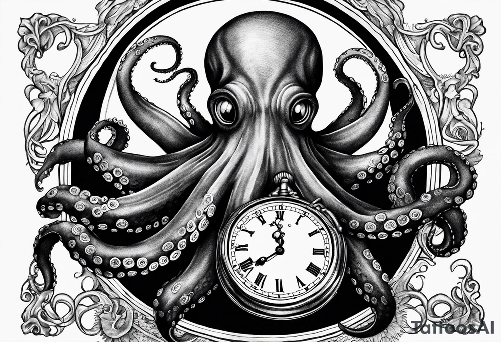 Octopus holding over an old pocket watch tattoo idea