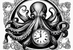 Octopus holding over an old pocket watch tattoo idea