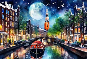 Stag, watercolour, birds, Amsterdam canal, Animals, amsterdam, pineapples, space, galaxy, canal tattoo idea
