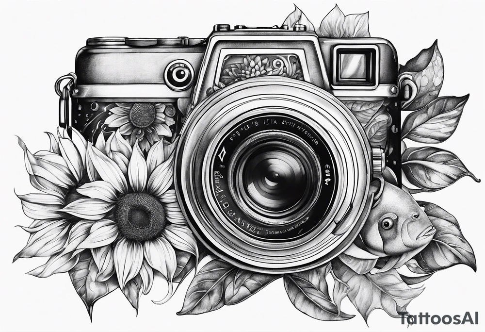 sunflower, camera, fish, tattoo idea