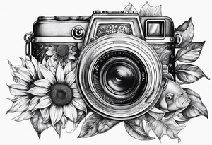 sunflower, camera, fish, tattoo idea