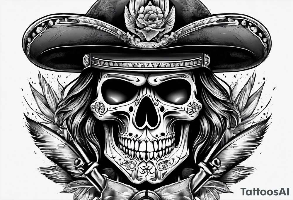 Mexican soldier skull with paint brushes tattoo idea