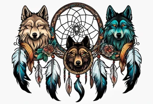 Dreamcatcher with seven wolves and a snake tattoo idea