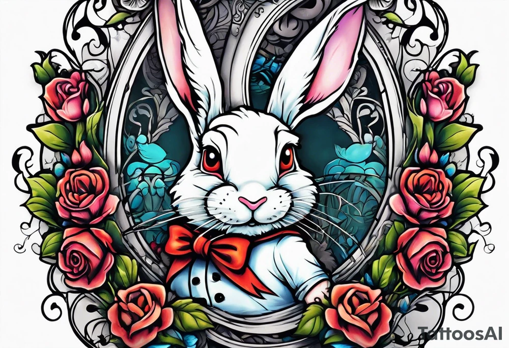 Alice in wonderland White rabbit scary tattoo idea