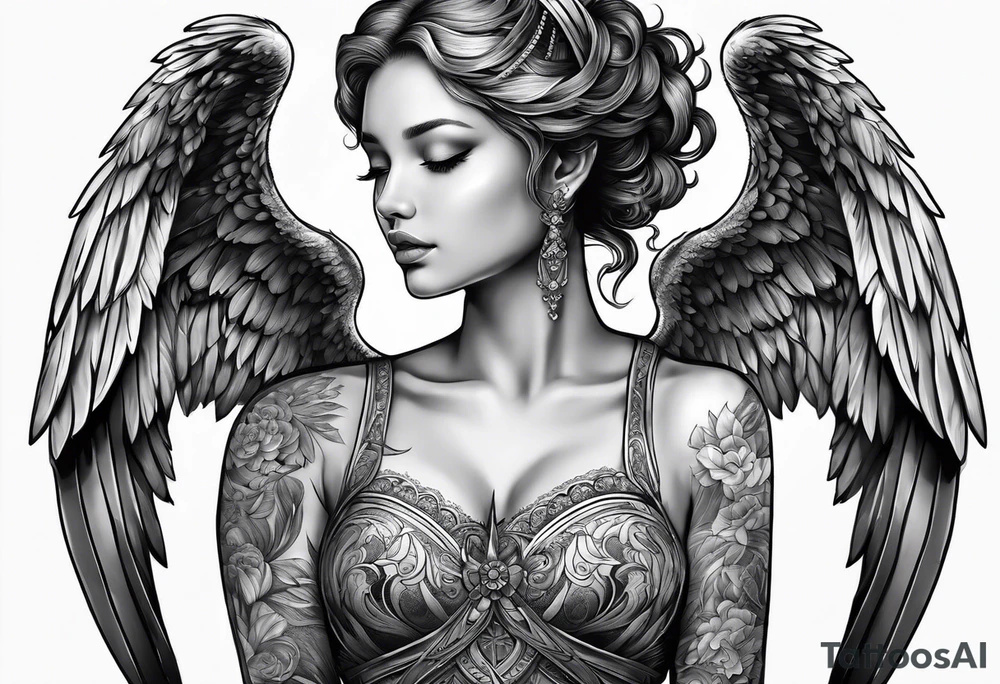 Angel with prayer hands tattoo idea
