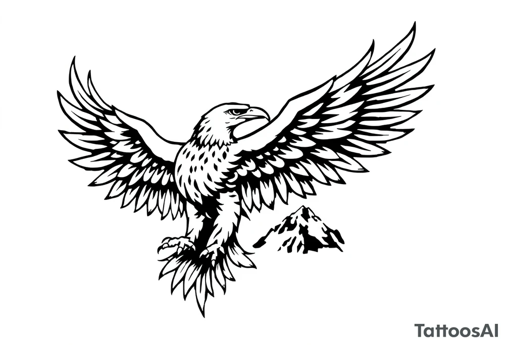 majestic eagle spreading wings against mountain peaks tattoo idea