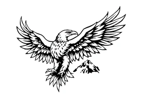 majestic eagle spreading wings against mountain peaks tattoo idea