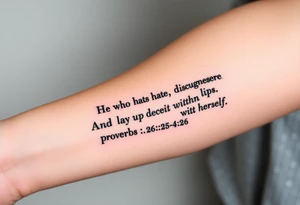 proverbs 26:25-26
He who hates, disguises it with his lips,And lays up deceit within himself,Their hatred may be concealed by deception,but their wickedness will be exposed in the assembly. tattoo idea