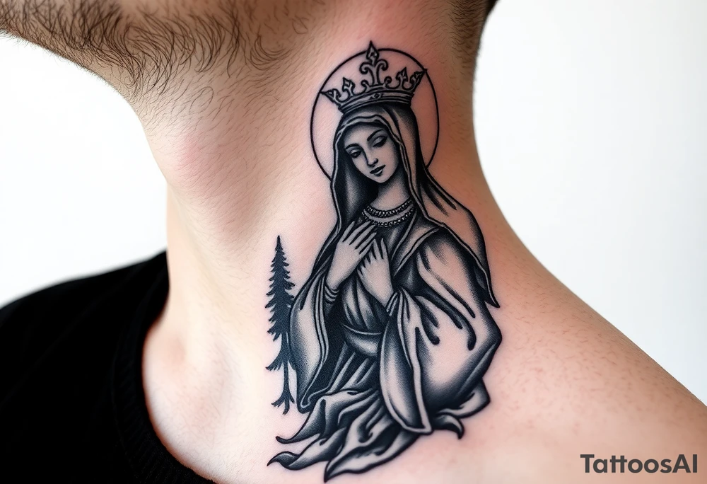 virgin mary in a russian wilderness setting tattoo idea