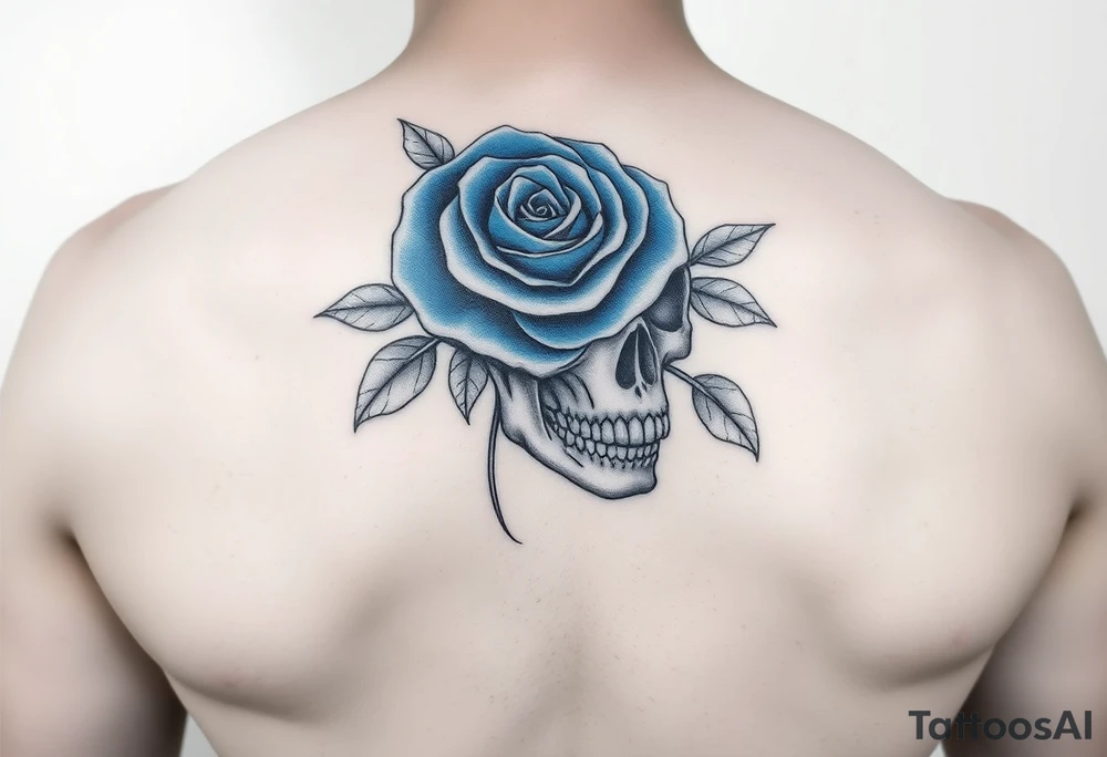 Skull with blue rose tattoo idea