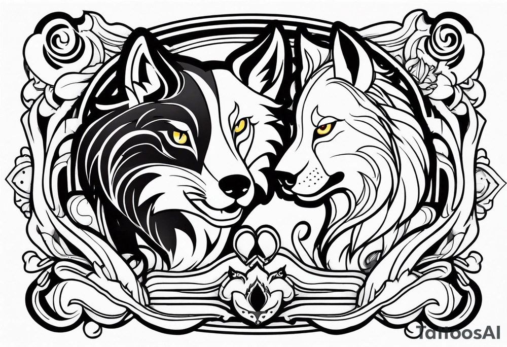 Wolf and lion tattoo idea