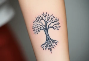 mystical tree of life with cosmic roots and celestial branches tattoo idea