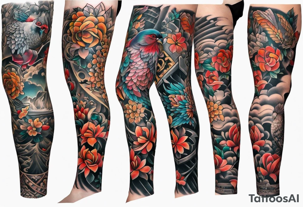 Full leg tattoo sleeve square tattoo idea