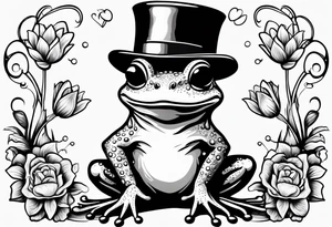 Cute Frog standing on back legs  in a top hat holding flowers to go on a date tattoo idea