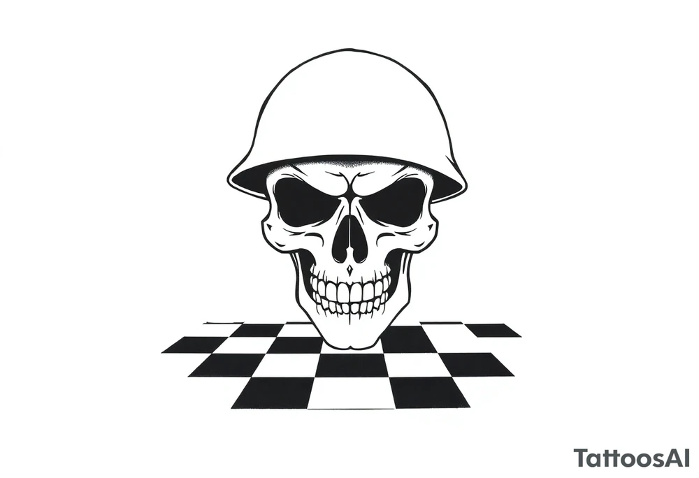 soldier skull with checkered floor tattoo idea