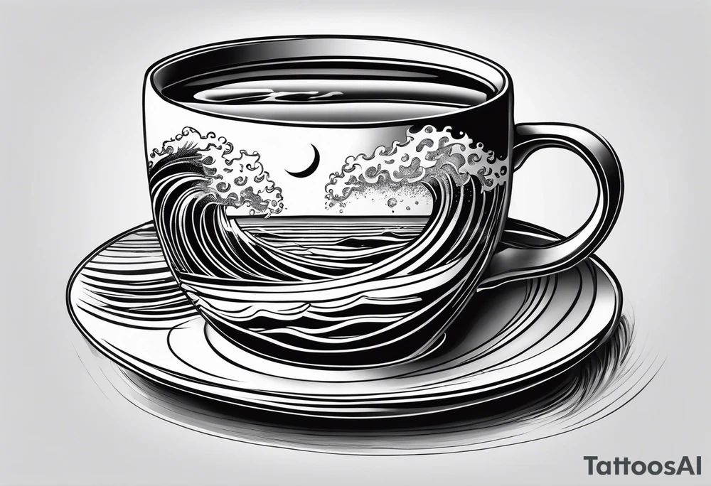 Coffee cup with beach wave tattoo idea