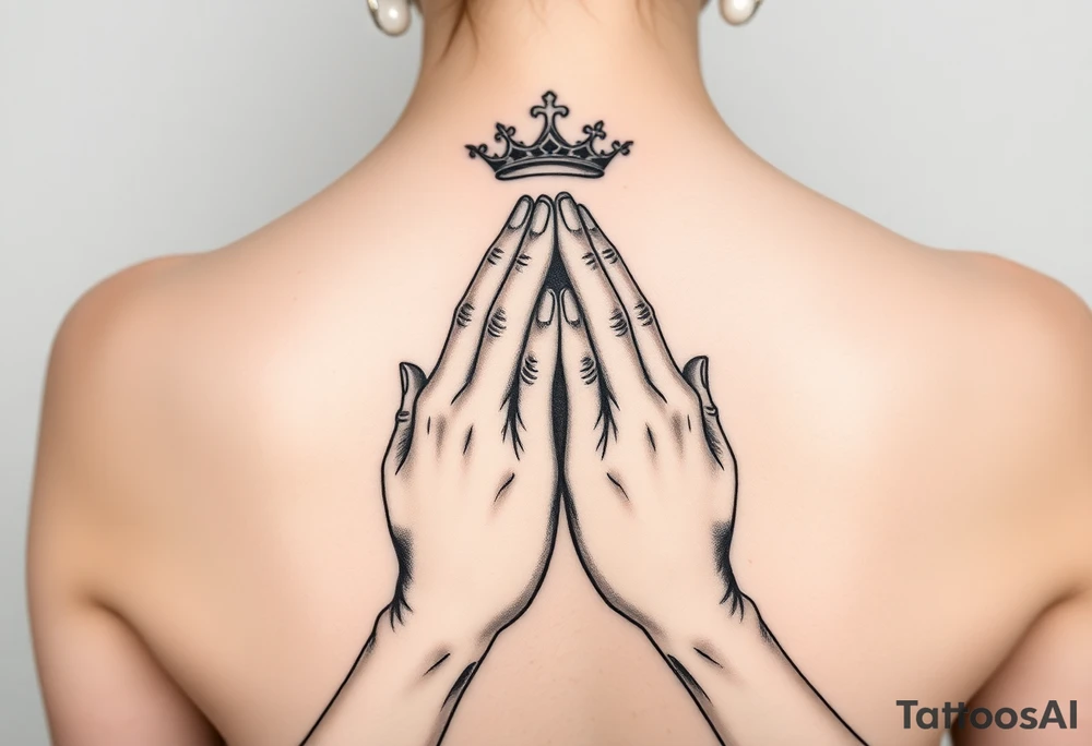 Prayer hands together trust, believe, crown tattoo idea