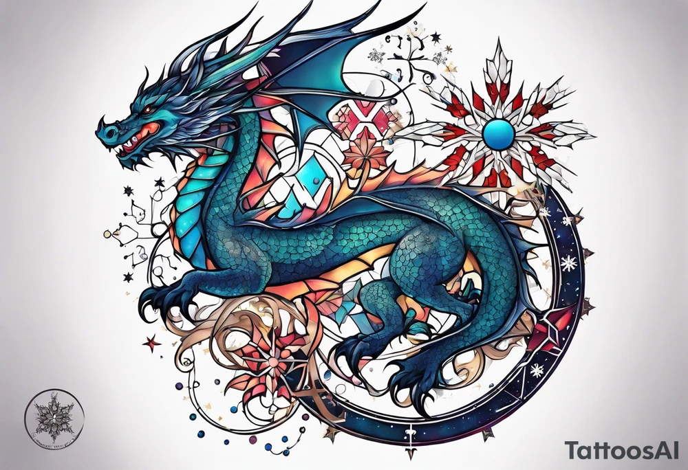 Constellation, dragon,snowflake tattoo idea