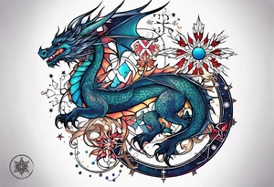 Constellation, dragon,snowflake tattoo idea