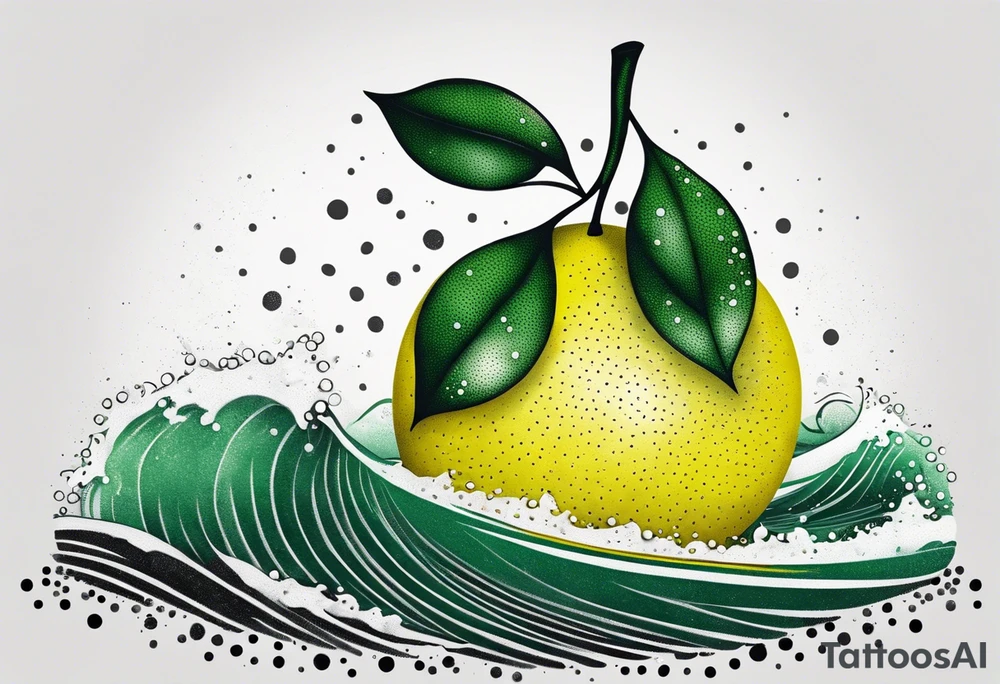 A lemon-Buoy with a green leaf-flag bobs on choppy waves tattoo idea