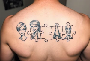 Individual Puzzle pieces of a blended family of Emily Ray Garrison Ayden Abby Gray tattoo idea