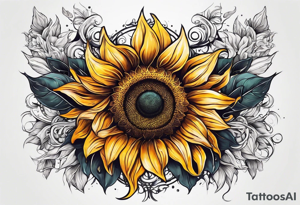 Sunflower viking sleeve tattoo idea
