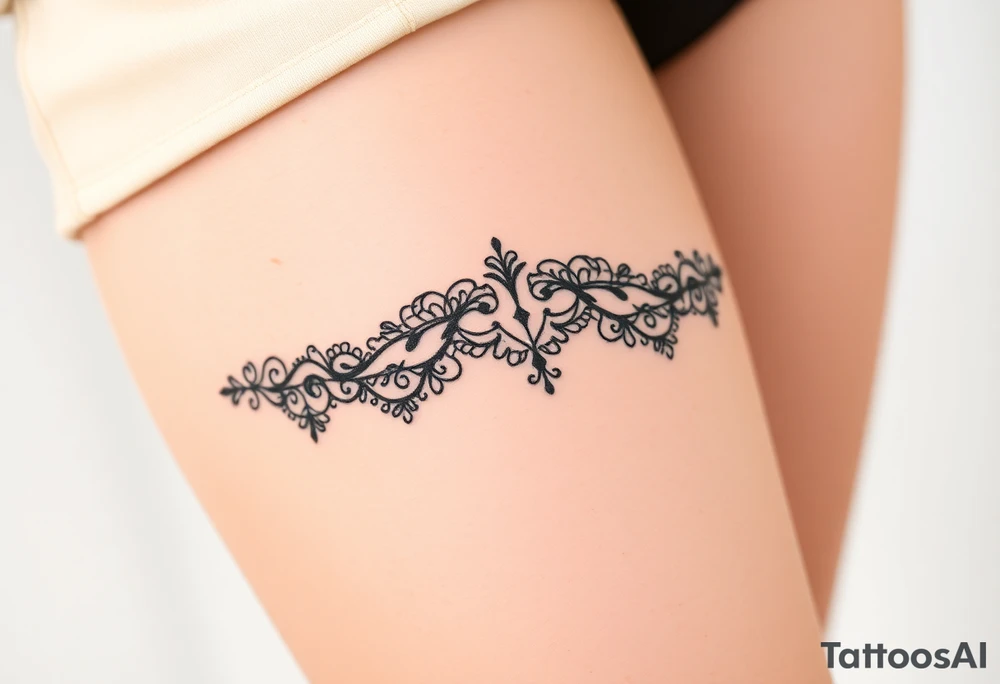 garter tattoo with delicate lace tattoo idea