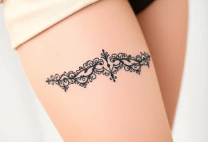 garter tattoo with delicate lace tattoo idea
