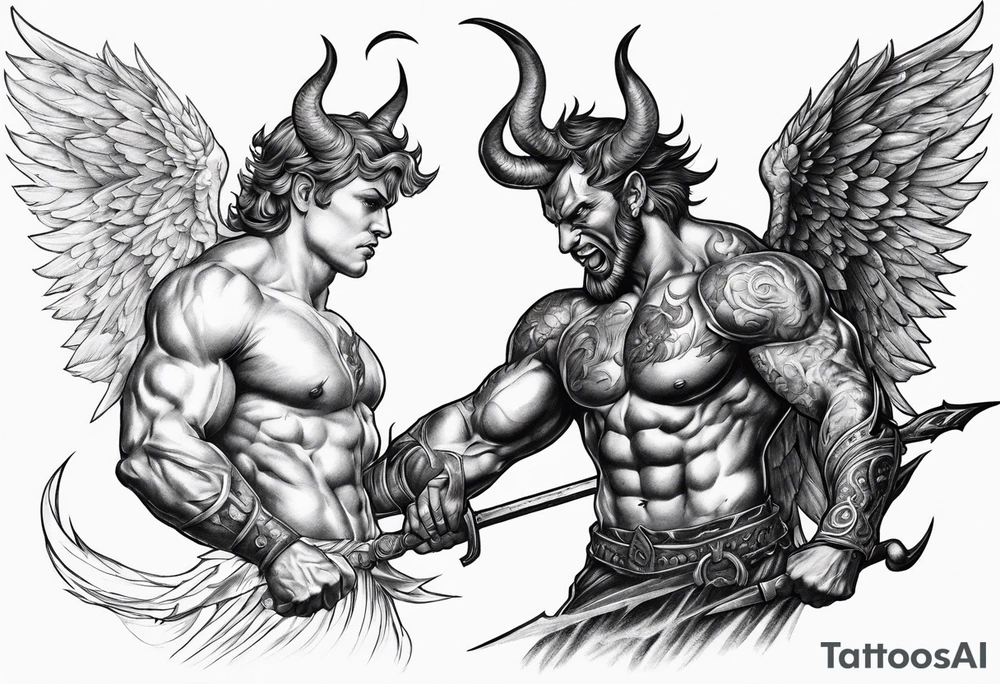 Devil fighting Angel tattoo idea