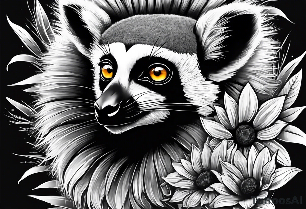A lemur and a single sunflower tattoo idea