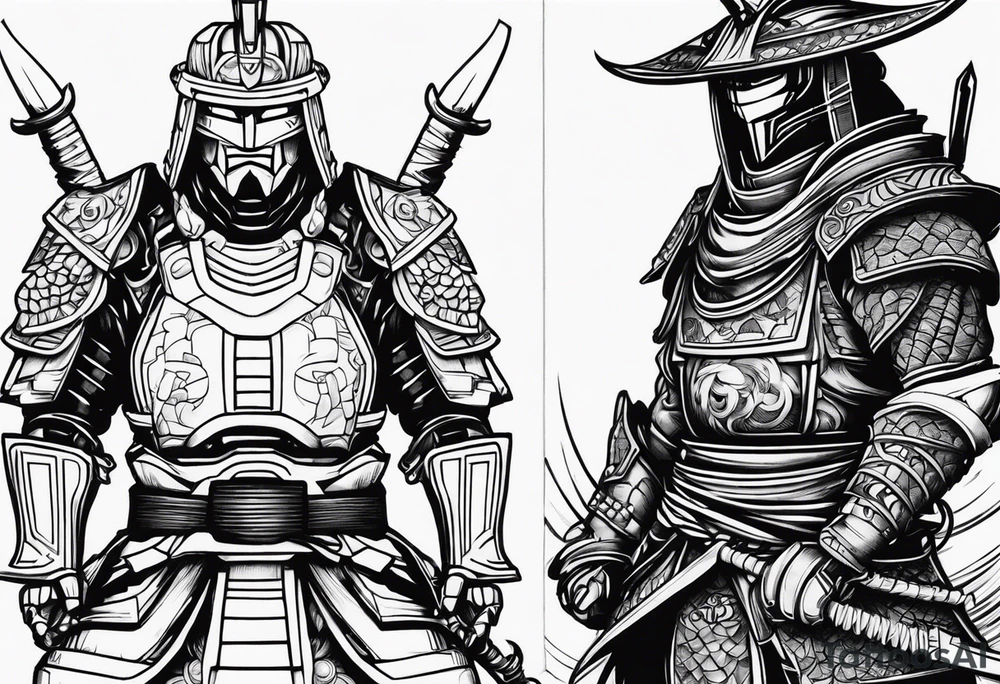 robot samurai vs human samurai tattoo idea