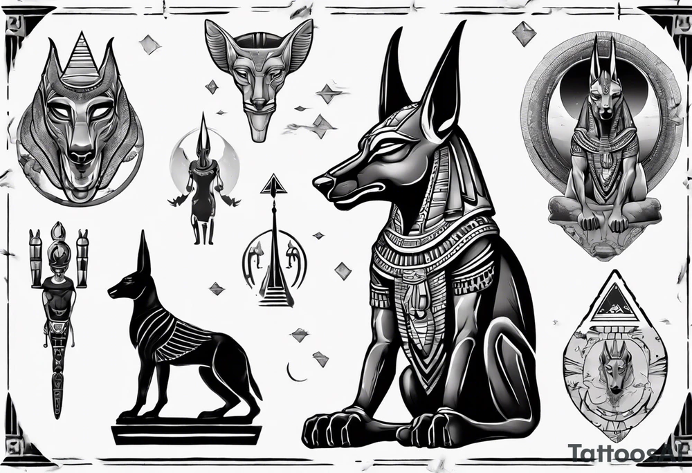 Egyptian god Anubis in desert tattoo idea