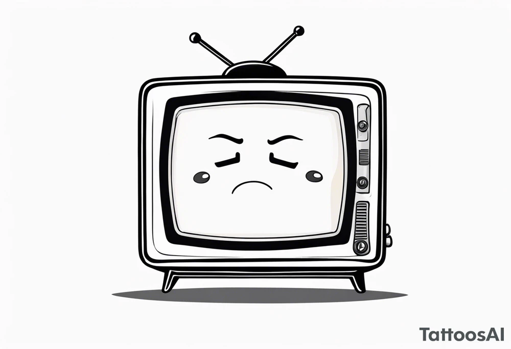 retro television set character with a sad crying face tattoo idea