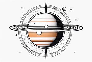 simple jupiter with circular objects and geometric elements, stippled shading, little bit of dotwork, white background tattoo idea