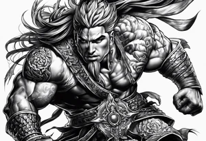 A warrior struggling a carry a brain tattoo idea