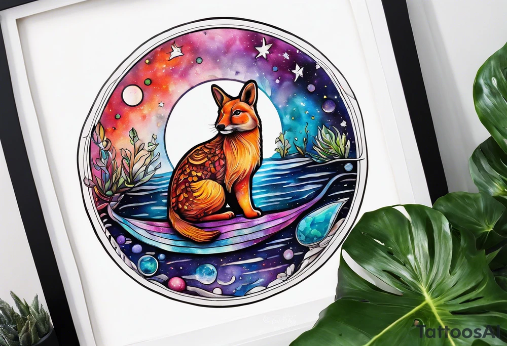 Glass animals and wildlife in Amsterdam canal in space featuring galaxy colours featuring Animals made from glass tattoo idea