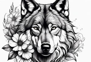 Wolf with flowers tattoo idea
