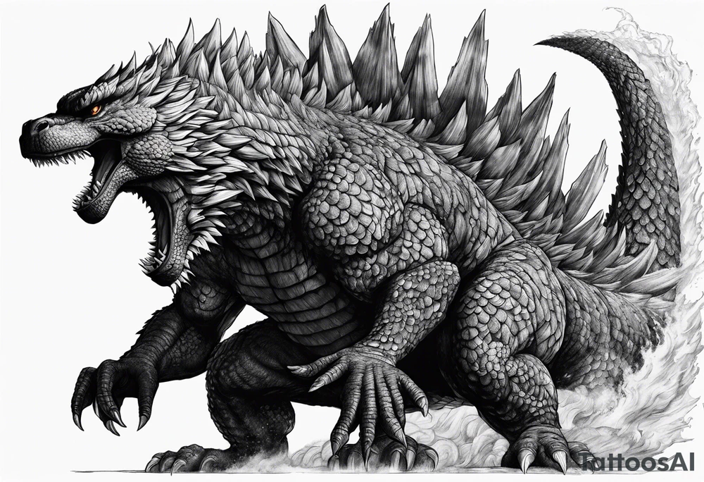 godzilla, full body, roaring tattoo idea