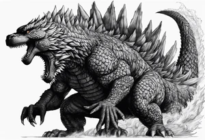 godzilla, full body, roaring tattoo idea