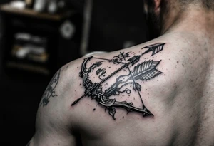 Bow and arrow arm with kompass but simple tattoo idea