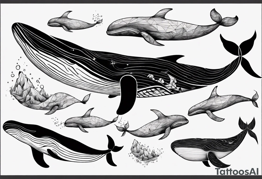 Geometric whale coming out of water tattoo idea