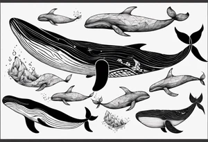 Geometric whale coming out of water tattoo idea