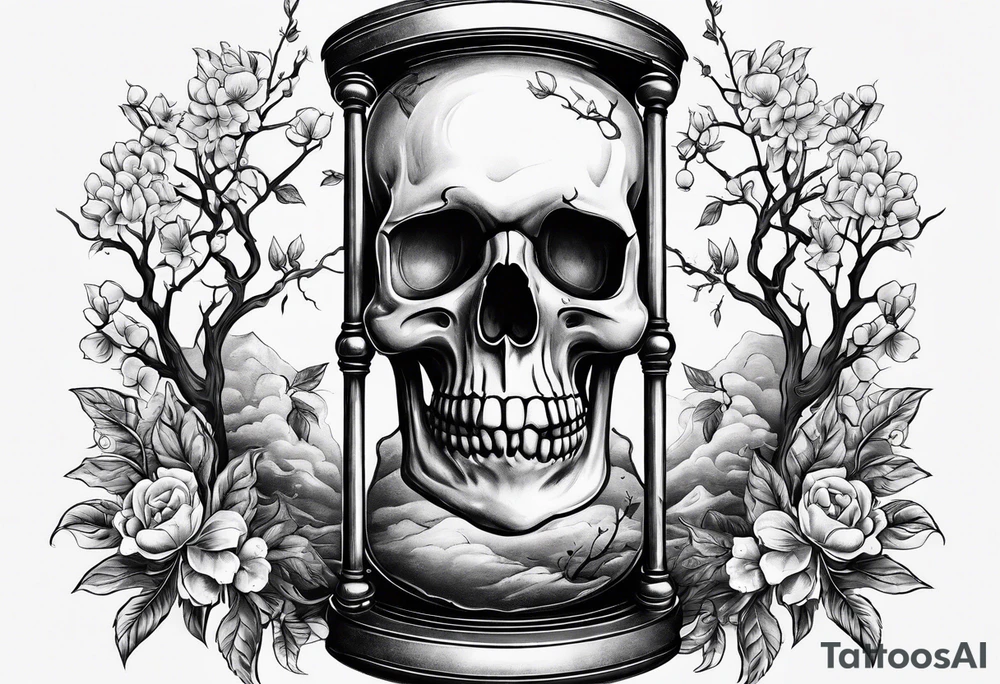 Hourglass with skull and cherry tree tattoo idea