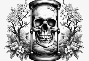 Hourglass with skull and cherry tree tattoo idea