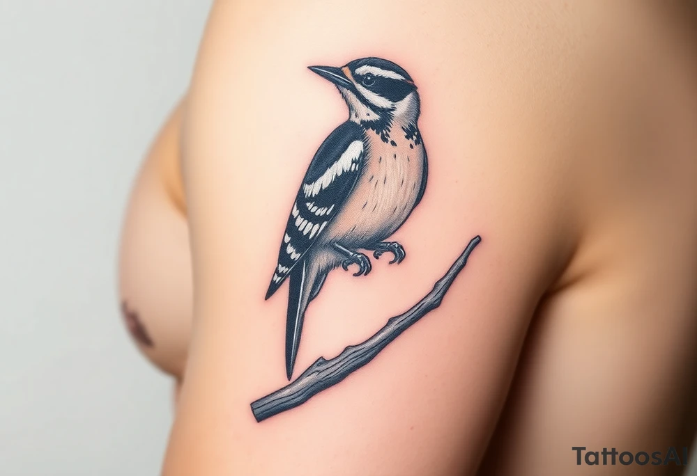 Middle spotted woodpecker sitting on a branch tattoo idea
