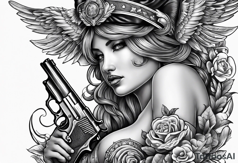 Cherubin with guns tattoo idea