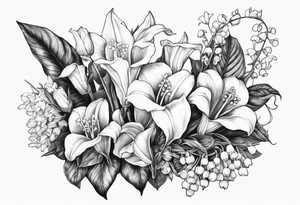 half sleeve on forearm of plants, specifically lily of the valley, bleeding heart, and angel trumpet tattoo idea