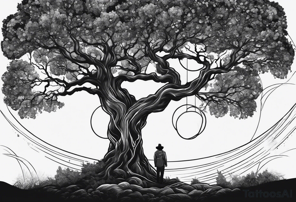 dead friend named alejandro with a tree connecting the sky and earth. with number 8 in it tattoo idea