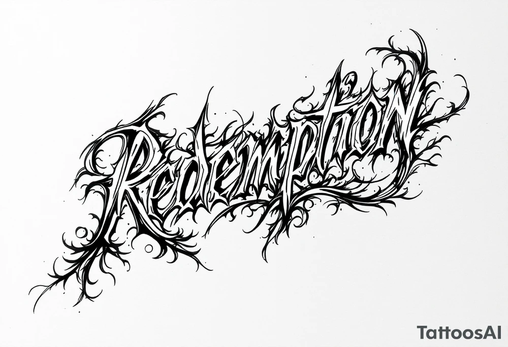 REDEMPTION  in handwritten, cursive, bold, gothic tattoo idea