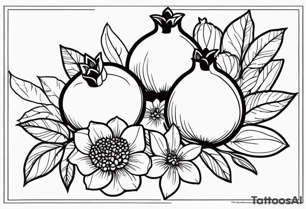 2 pomegranates with flowers tattoo idea